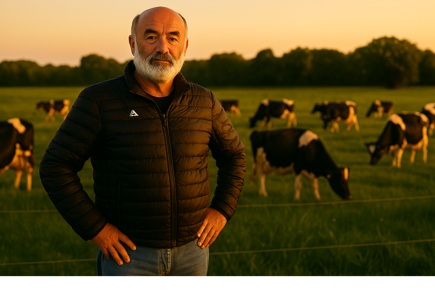 Joe standing in green pastures with cows